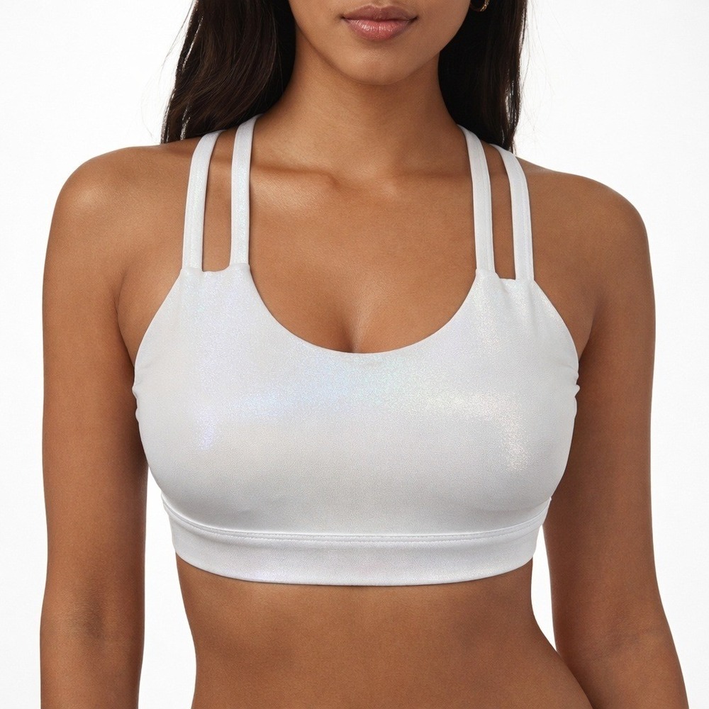 Curves n Combatboots Perfect Strappy Bra White Medium Gym Athleisure
